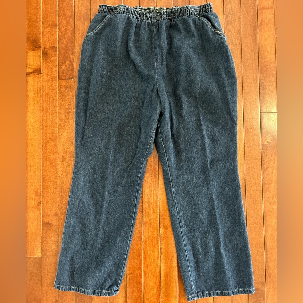 Chic Dark Wash Elastic Waist Denim Pull On Pants Size 18 Petite